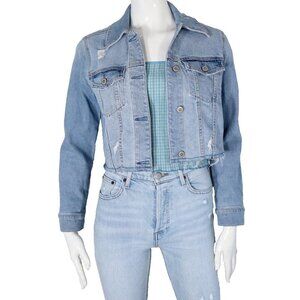 Hollister Women's Size XS Blue Jean Jacket Cropped Distressed Denim Jacket NWT